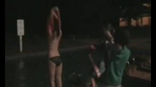 Girls Strip Naked and Jump in Pool at Night