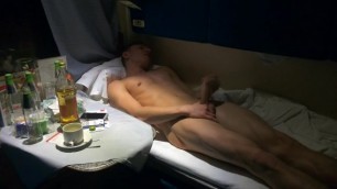 Twink Boy Handjob in Railway Sleeping Cabin