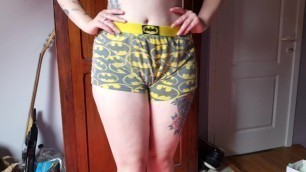 Hot Tattooed Goth Girl Showing her Batman Boxers