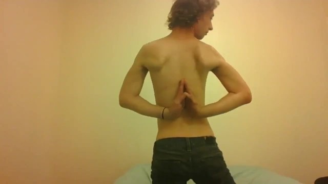 Topless Transgirl Surprised at her own Flexibility