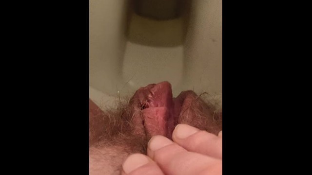 Rubbing my Pissing, Hairy Pussy on a Dirty Toilet after Holding