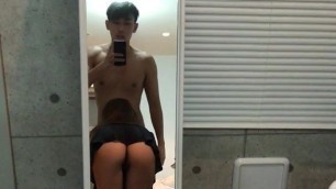 Asian chick suck dick show ass in thong