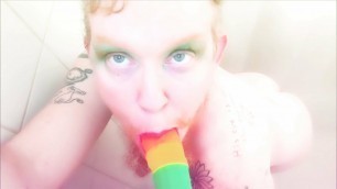 Rainbow Dildo Blowjob POV Trans Boy