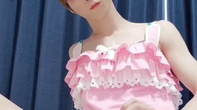 japanese crossdresser masturbating in pinky costume
