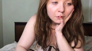 Chubby bitch caresses her holes with a dildo