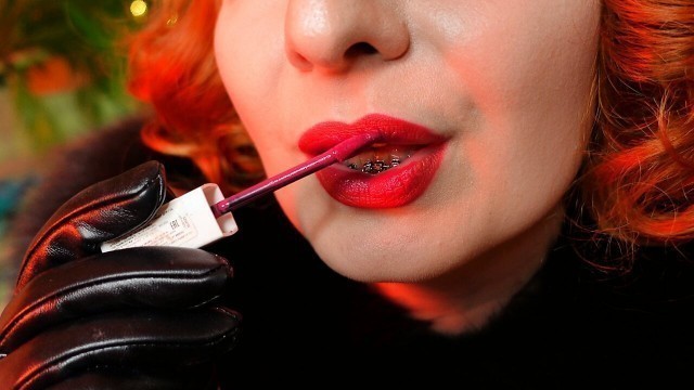 lipstick fetish video - close up ASMR - blogger Arya in FUR
