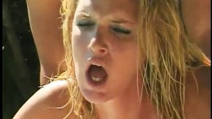 Light-eyed blonde teen with small tits getting fucked by the pool